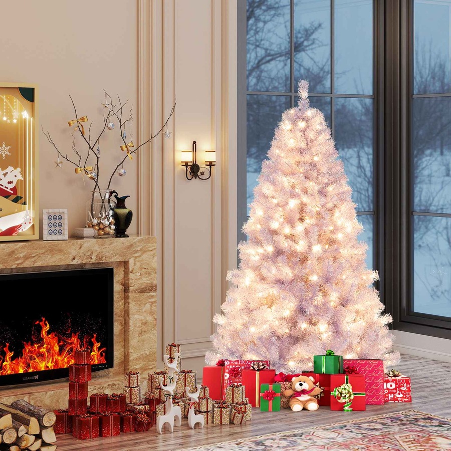 Costway 1.8M Pre-Lit Christmas Tree w/688 Tips Reflective Films LEDs Artificial Xmas Tree PET 8 Mode Lavender Purple