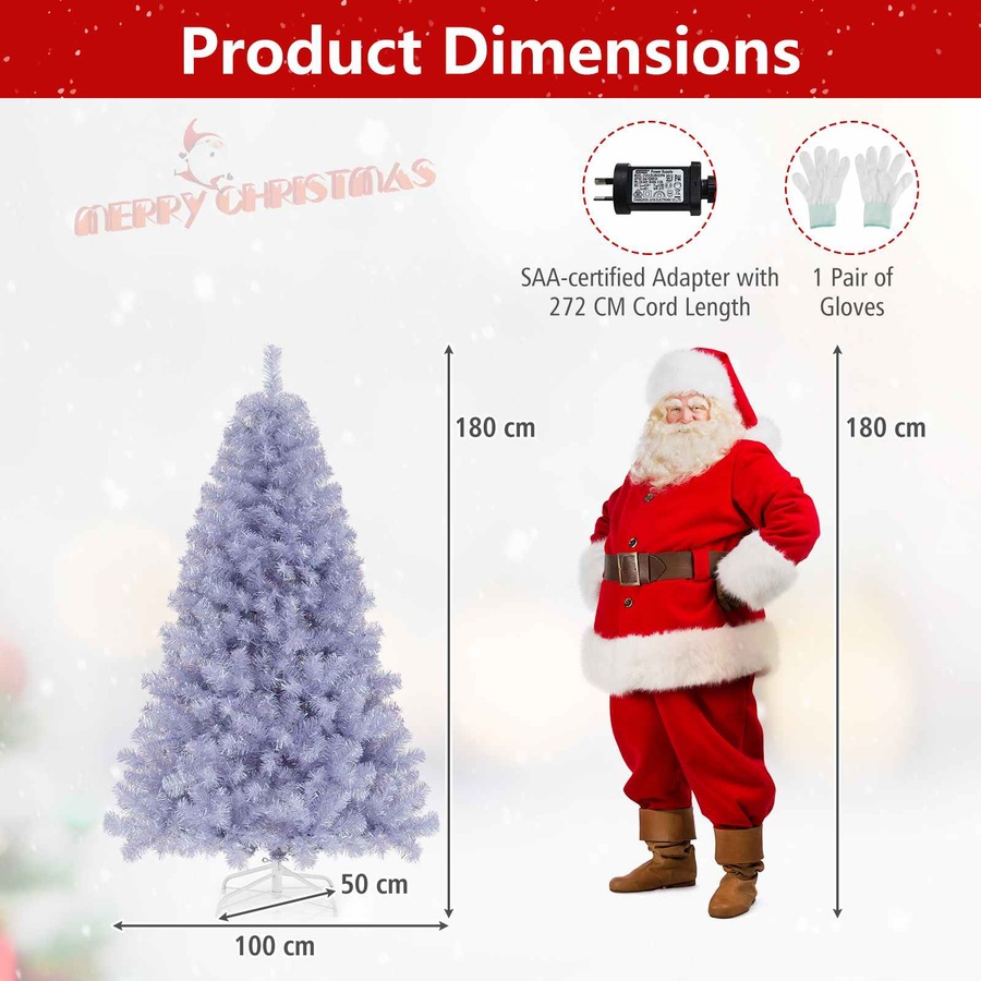 Costway 1.8M Pre-Lit Christmas Tree w/688 Tips Reflective Films LEDs Artificial Xmas Tree PET 8 Mode Lavender Purple