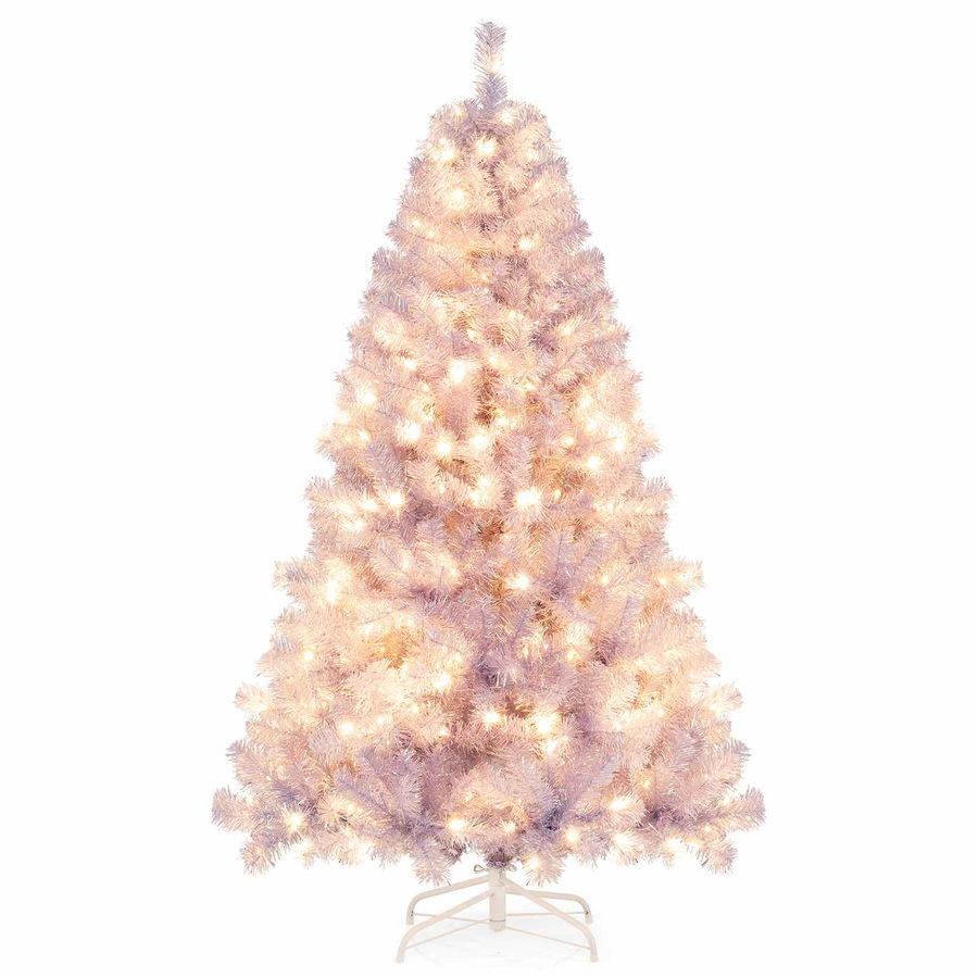 Costway 1.8M Pre-Lit Christmas Tree w/688 Tips Reflective Films LEDs Artificial Xmas Tree PET 8 Mode Lavender Purple
