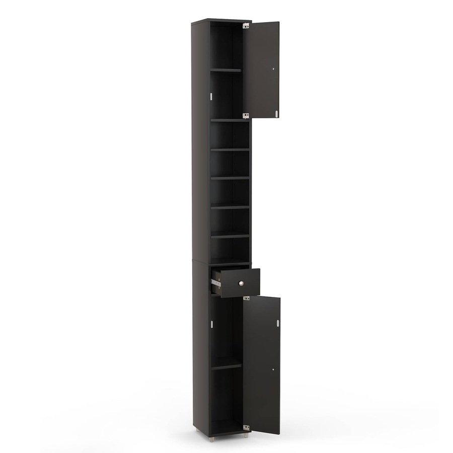 Costway 1.8m Slim Tall Cabinet Bathroom Storage Organizer Kitchen Tallboy Cupboard Sideboard w/5 Shelves Black