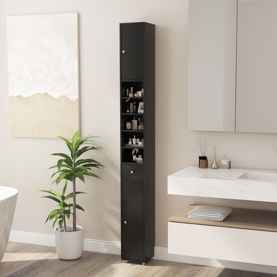 Costway 1.8m Slim Tall Cabinet Bathroom Storage Organizer Kitchen Tallboy Cupboard Sideboard w/5 Shelves Black
