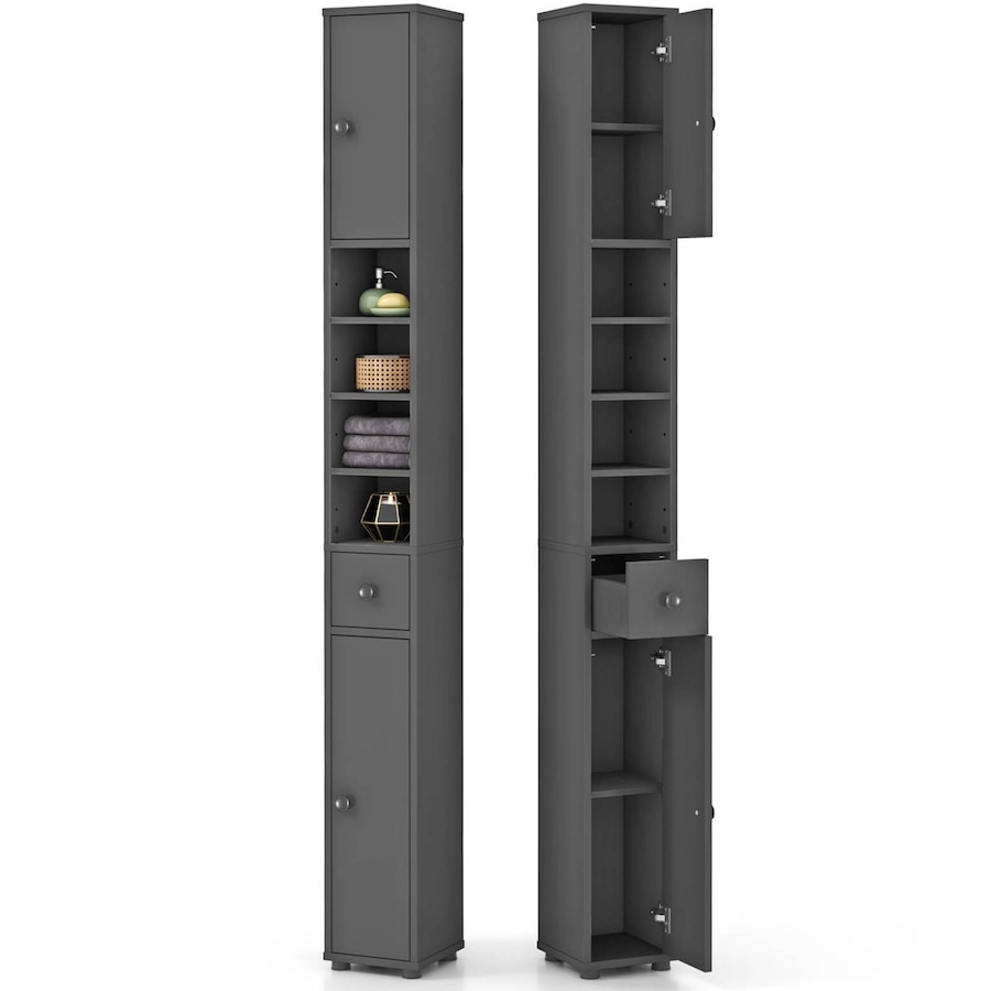 Costway 1.8m Slim Tall Cabinet Bathroom Storage Organizer Kitchen Tallboy Cupboard Sideboard w/5 Adjustable Shelves Grey