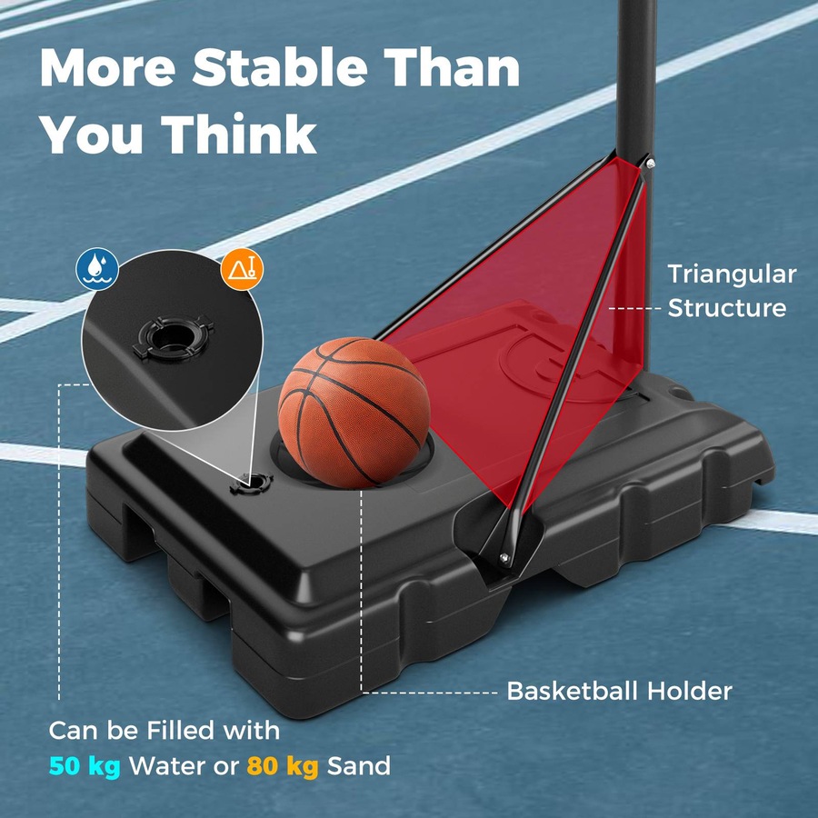 Costway 1.97-2.67M Adjustable Basketball Hoop Stand System Ring Portable Backboard Teenagers Training Play
