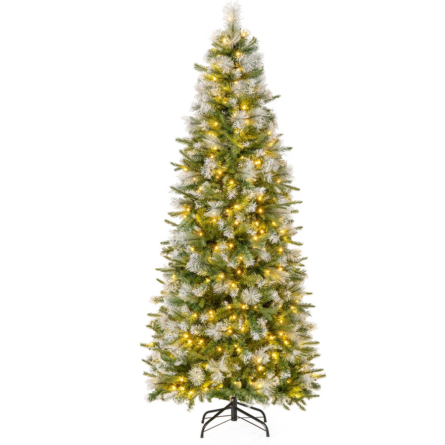 Costway 1.9M Flocked Christmas Tree w/Pine Needles & 580 PE PVC Branch Tips Hinged Artificial Xmas Tree