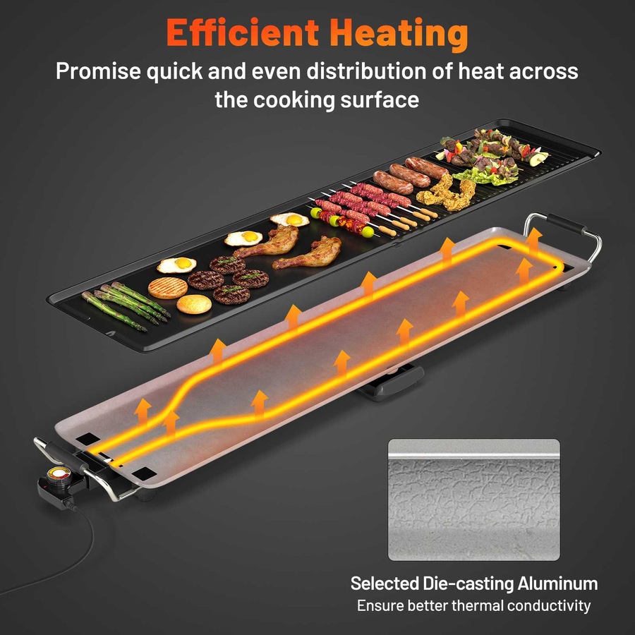 Costway 100cm BBQ Grill Electric Griddle Extra Large Teppanyaki Grill w/Insulated Handles/Drip Tray Nonstick
