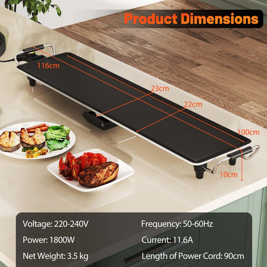 Costway 100cm BBQ Grill Electric Griddle Extra Large Teppanyaki Grill w/Insulated Handles/Drip Tray Nonstick