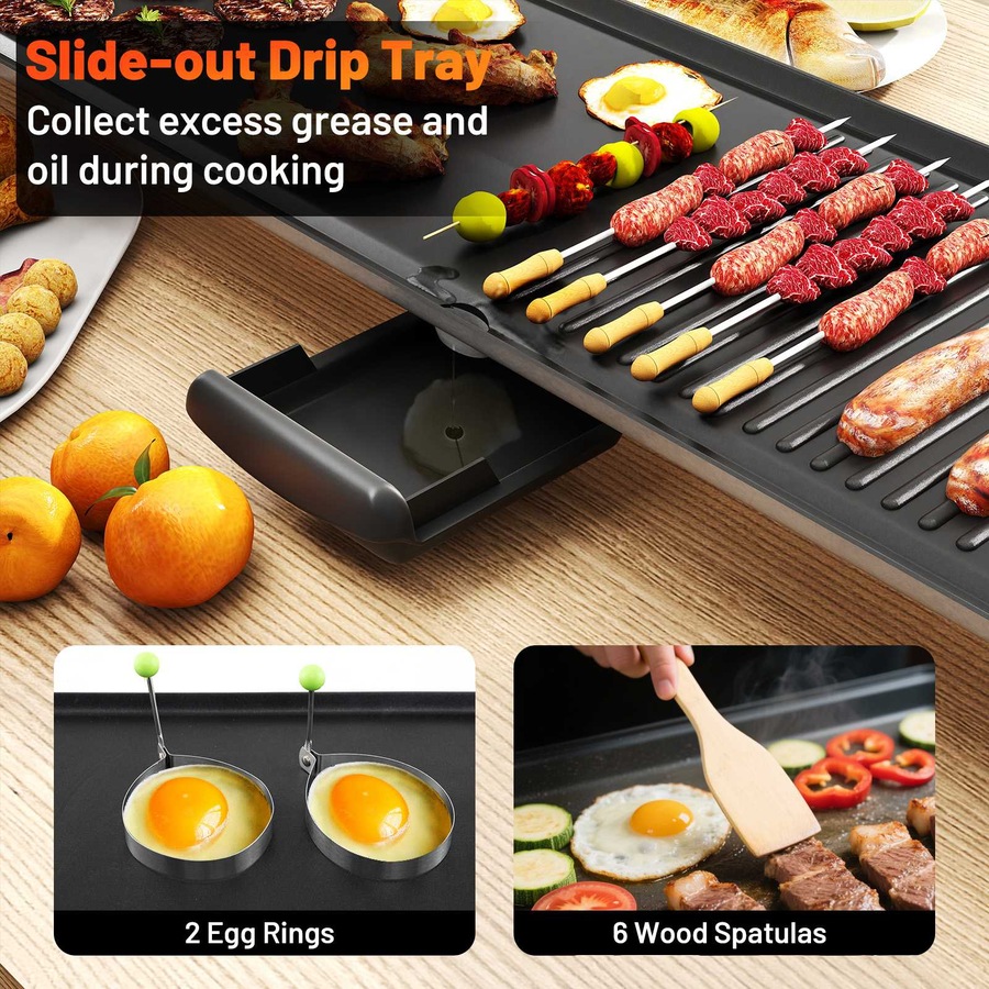 Costway 100cm BBQ Grill Electric Griddle Extra Large Teppanyaki Grill w/Insulated Handles/Drip Tray Nonstick