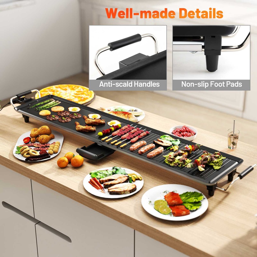 Costway 100cm BBQ Grill Electric Griddle Extra Large Teppanyaki Grill w/Insulated Handles/Drip Tray Nonstick