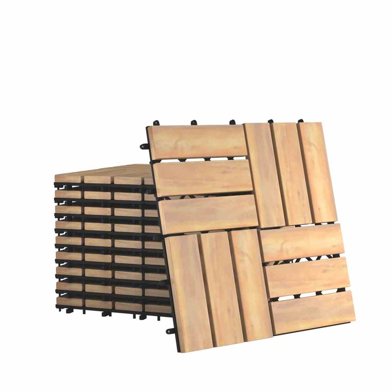 Buy Costway 10Pcs 30x30cm Acacia Wood Decking Tiles Outdoor DIY