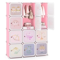 Costway 12-Cube Wardrobe Portable Clothes Closet w/Zodiac Patterns Bedroom Dresser Armoire Organizer Pink