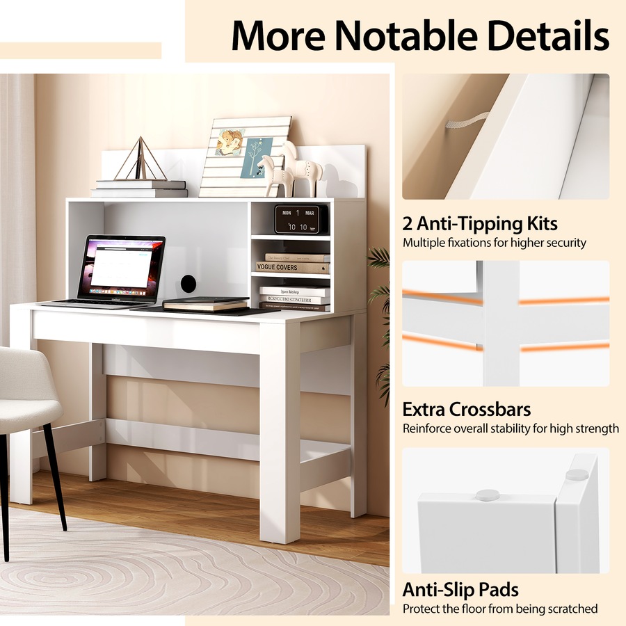 Costway 120cm Computer Desk w/Bookshelf & Cable Management Hole Home Office Writing Desk Study Table Executive Desk