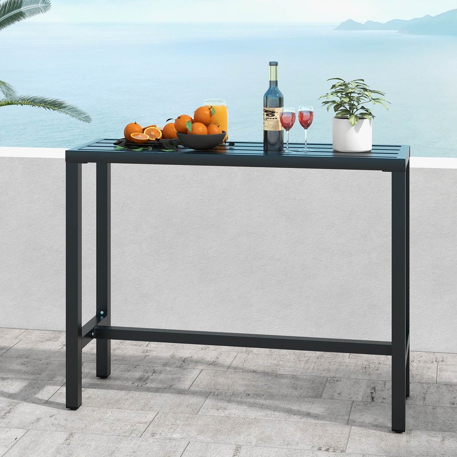 Costway 120cm Outdoor Bar Table Counter Dining Table w/Waterproof Top Low Maintenance Pub Patio Bistro