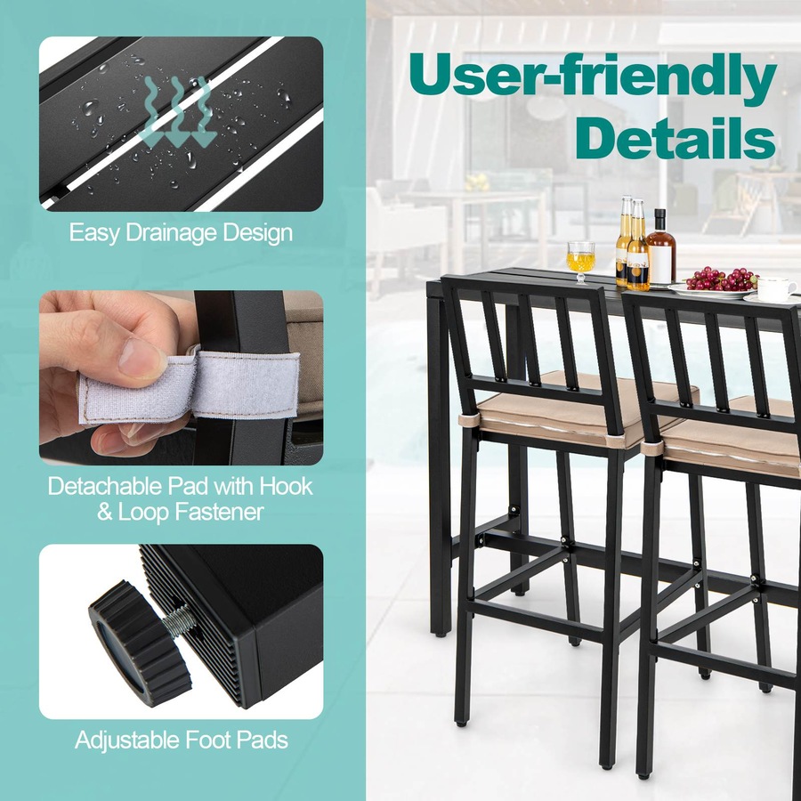 Costway 120cm Outdoor Bar Table Counter Dining Table w/Waterproof Top Low Maintenance Pub Patio Bistro