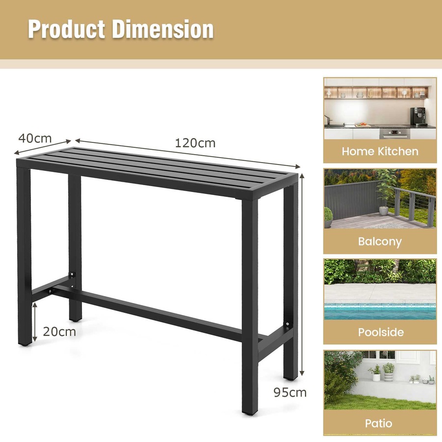 Costway 120cm Outdoor Bar Table Counter Dining Table w/Waterproof Top Low Maintenance Pub Patio Bistro