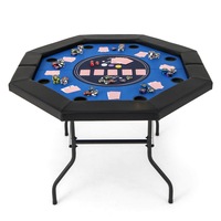 Costway 122x122cm Folding Poker Table For 8 Players Top Card Board Game Tabletop For Party Blue