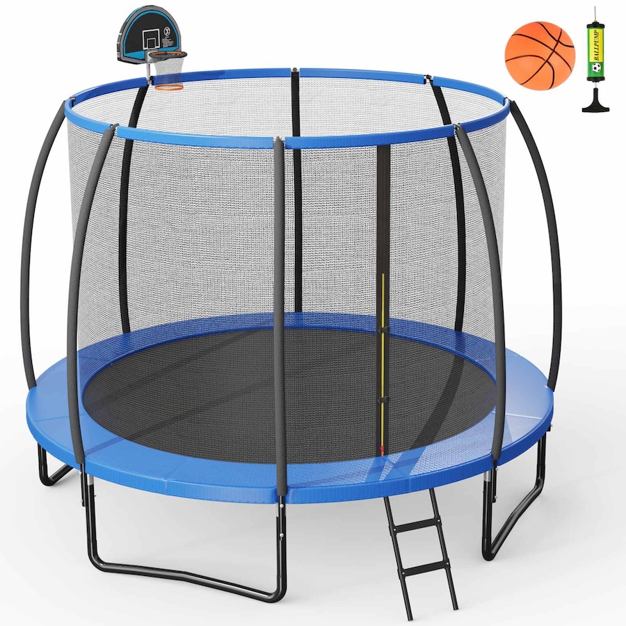 Costway 12FT Outdoor Trampoline All Weather Recreational Bouncer Rebounder w/Basketball Hoop Enclosure Net Galvanized