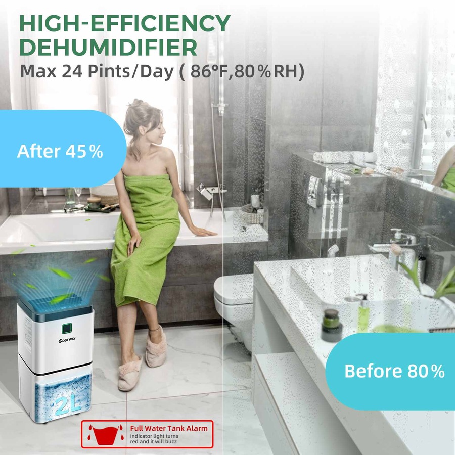 Costway 12L/Day Portable Dehumidifier Mobile Moisture Absorber Machine 3 Modes/Auto Shut-off/Timer Home Office
