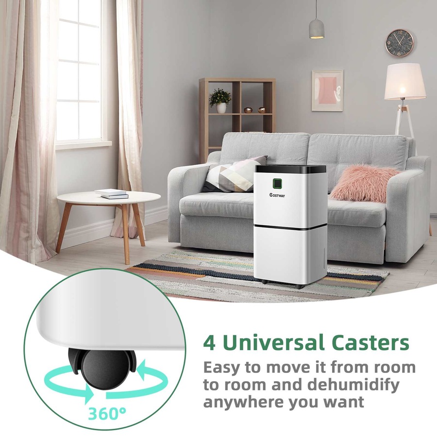 Costway 12L/Day Portable Dehumidifier Mobile Moisture Absorber Machine 3 Modes/Auto Shut-off/Timer Home Office