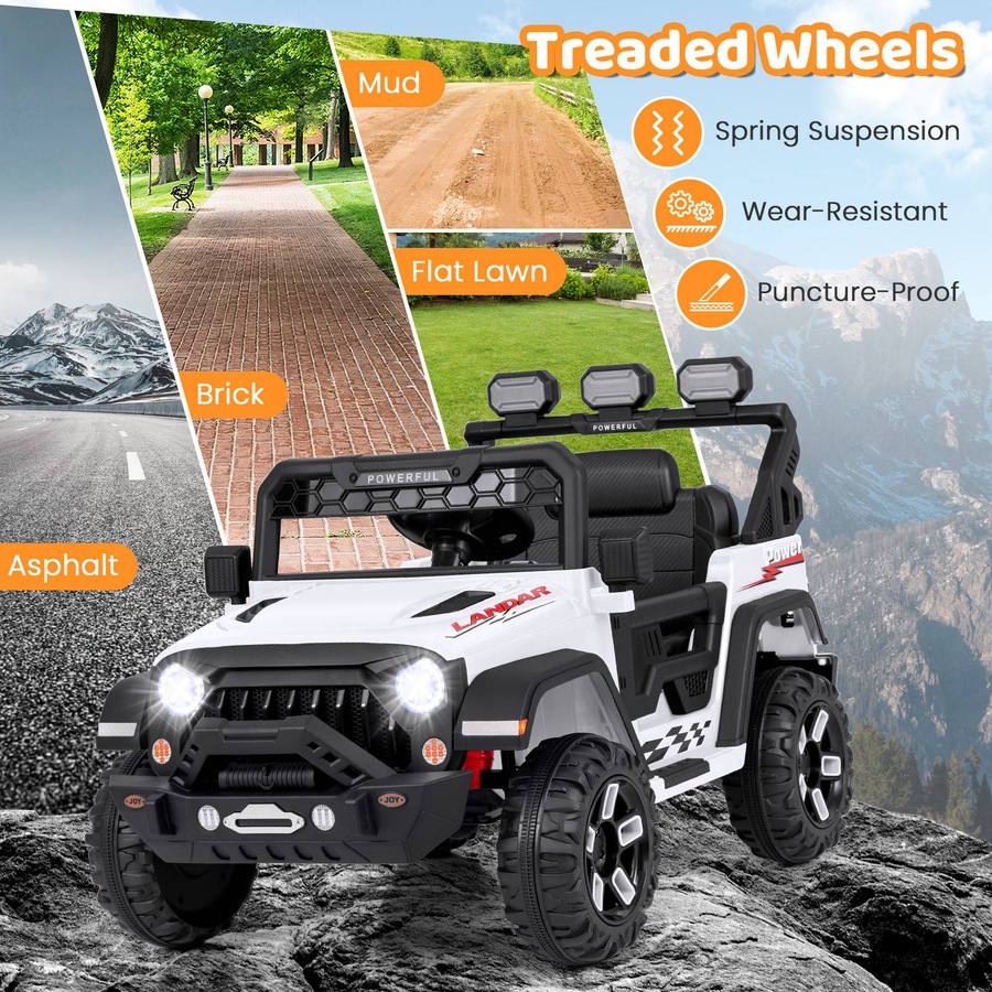 Costway 12V Ride On Car Jeep Electric Toy Dual Motor w/Remote Control & Light White
