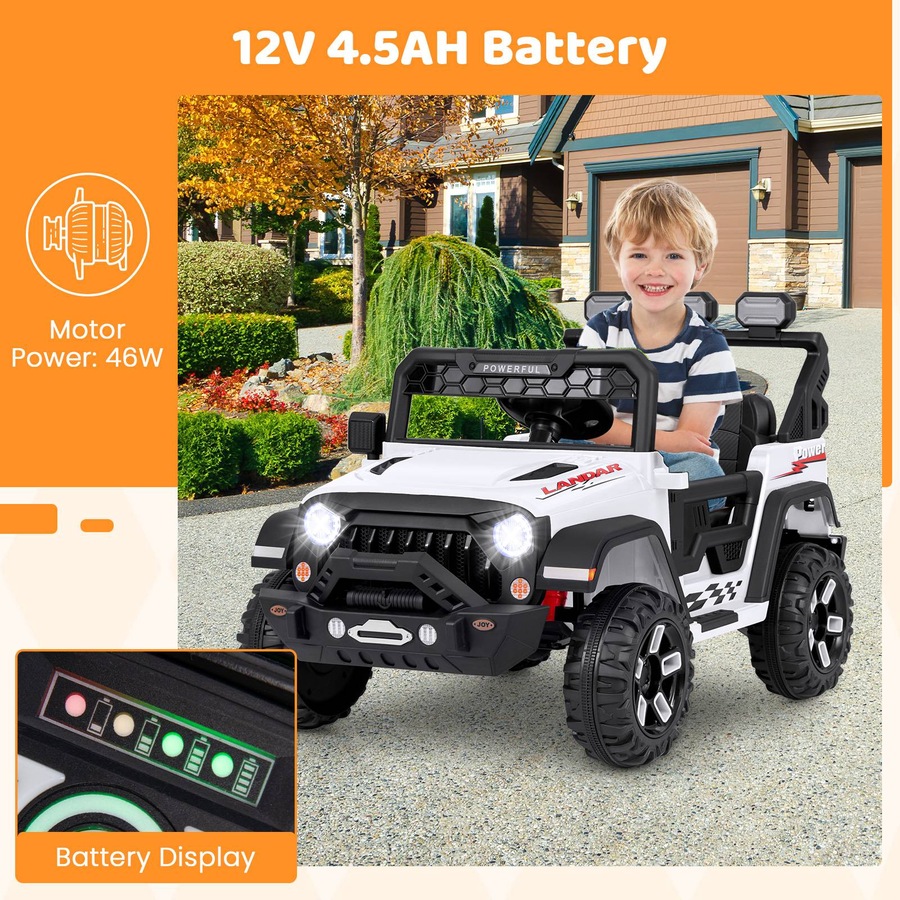Costway 12V Ride On Car Jeep Electric Toy Dual Motor w/Remote Control & Light White