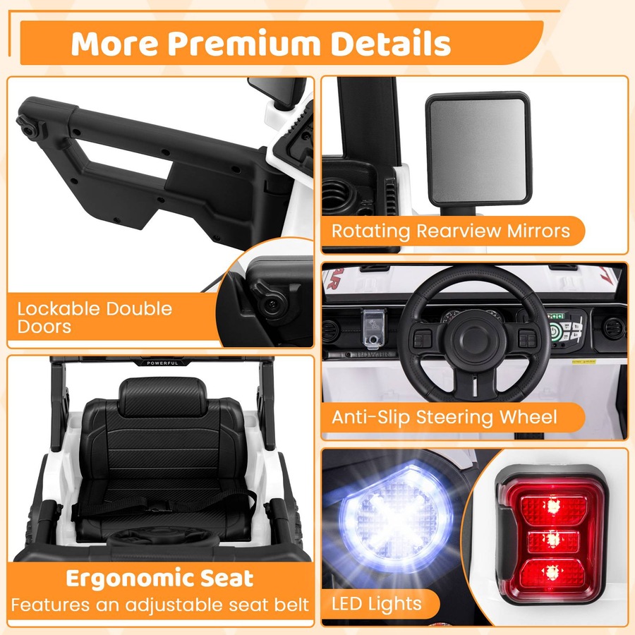 Costway 12V Ride On Car Jeep Electric Toy Dual Motor w/Remote Control & Light White