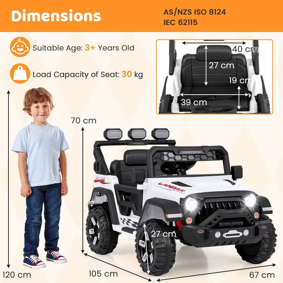 Costway 12V Ride On Car Jeep Electric Toy Dual Motor w/Remote Control & Light White