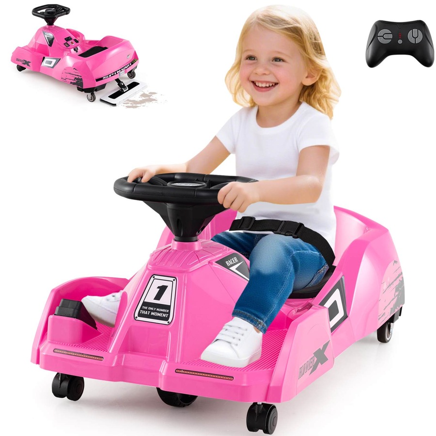 Costway 12V Ride on Car Battery Powered Remote Electric Cleaning Go Kart w/Detachable Mop Pink