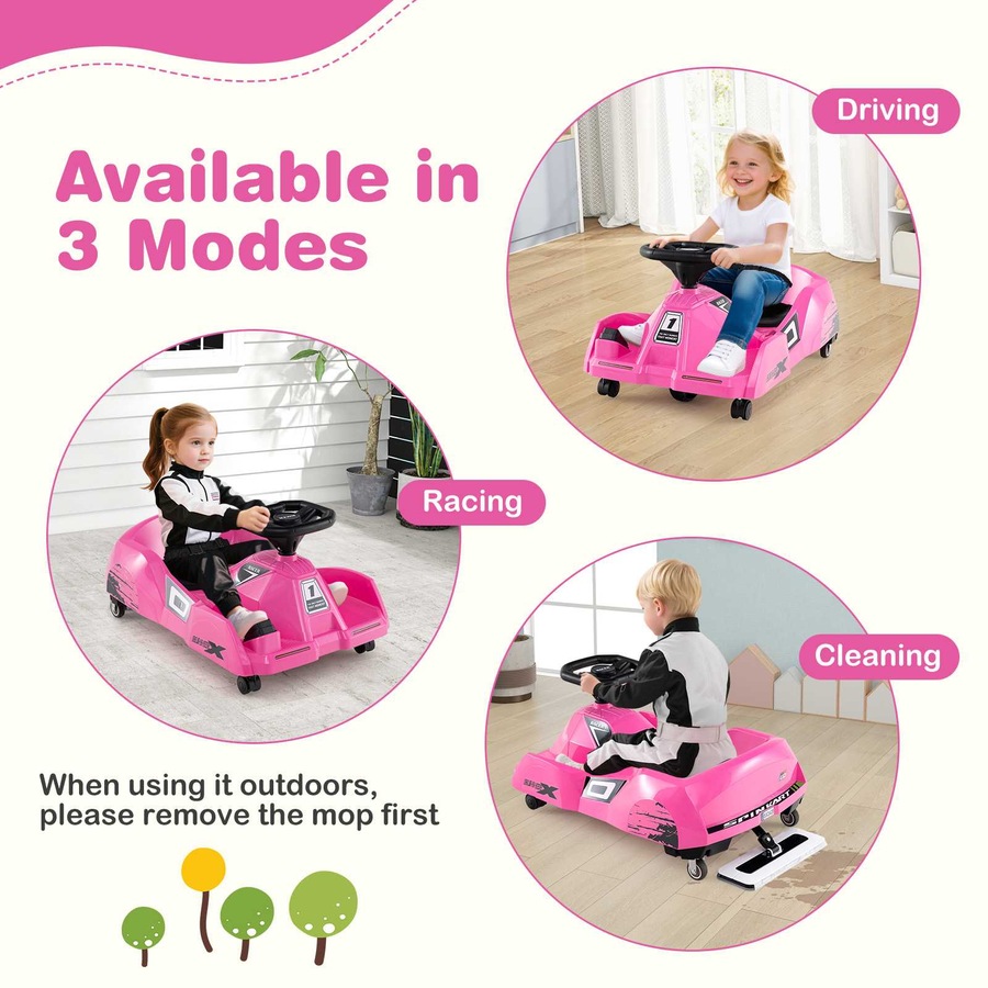 Costway 12V Ride on Car Battery Powered Remote Electric Cleaning Go Kart w/Detachable Mop Pink