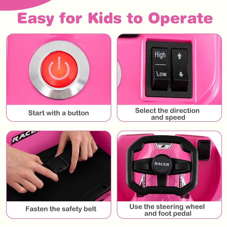 Costway 12V Ride on Car Battery Powered Remote Electric Cleaning Go Kart w/Detachable Mop Pink