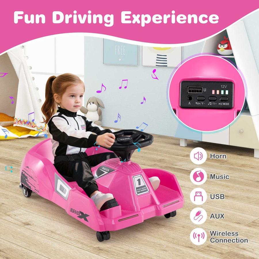 Costway 12V Ride on Car Battery Powered Remote Electric Cleaning Go Kart w/Detachable Mop Pink