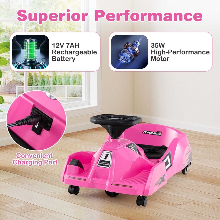 Costway 12V Ride on Car Battery Powered Remote Electric Cleaning Go Kart w/Detachable Mop Pink