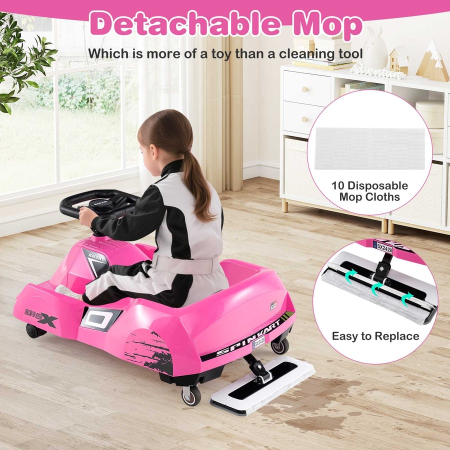 Costway 12V Ride on Car Battery Powered Remote Electric Cleaning Go Kart w/Detachable Mop Pink