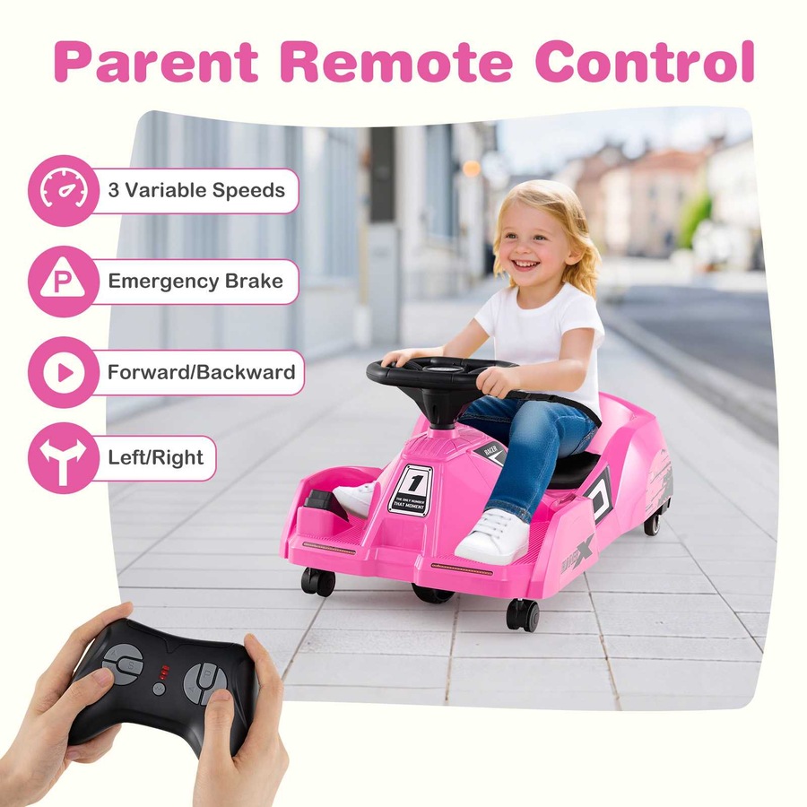 Costway 12V Ride on Car Battery Powered Remote Electric Cleaning Go Kart w/Detachable Mop Pink