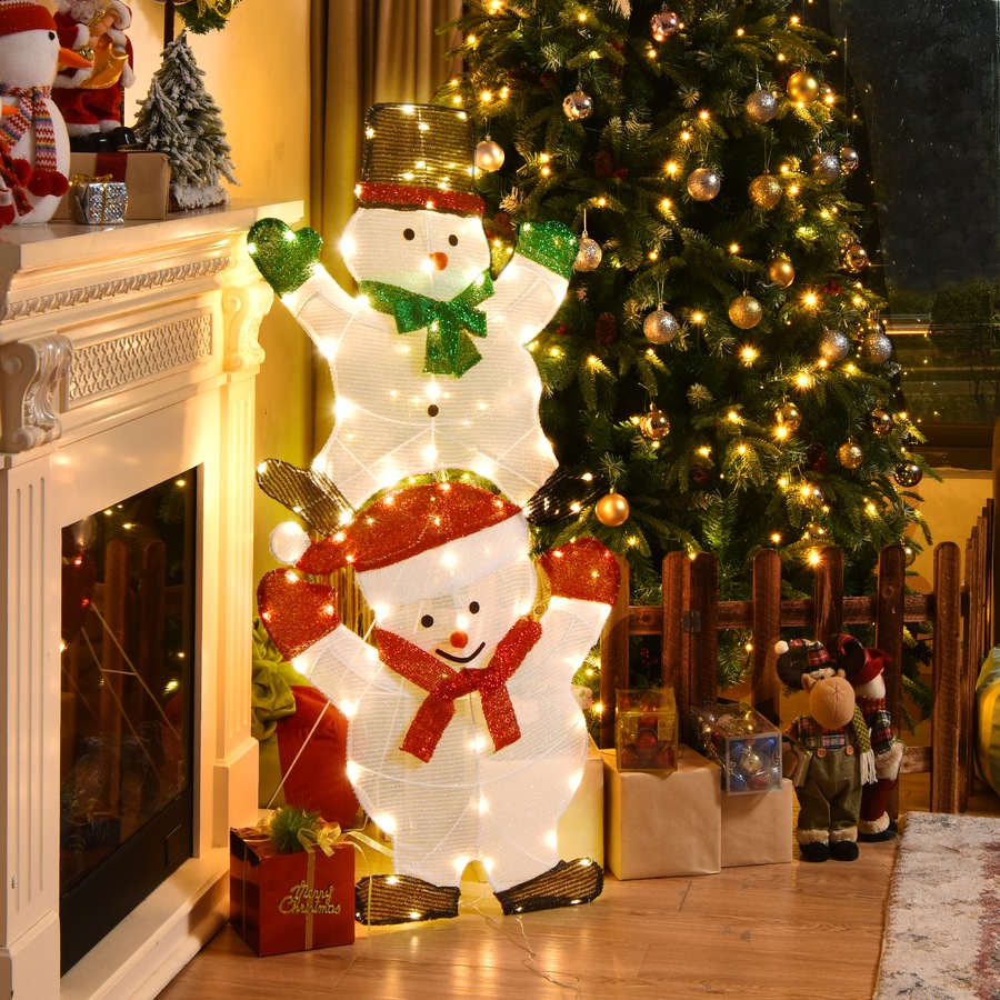 Costway 137CM Xmas Lighted Snowman 80 LEDs Christmas Lights Motif Decoration Indoor Outdoor Home Garden Yard Decor Gift
