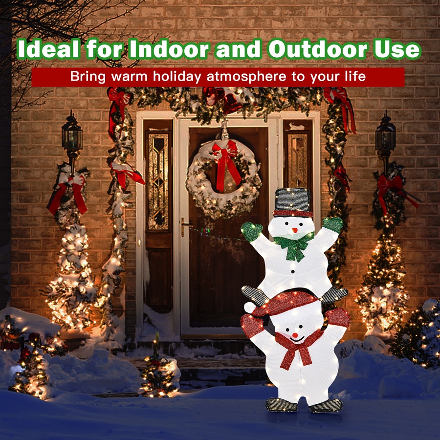 Costway 137CM Xmas Lighted Snowman 80 LEDs Christmas Lights Motif Decoration Indoor Outdoor Home Garden Yard Decor Gift