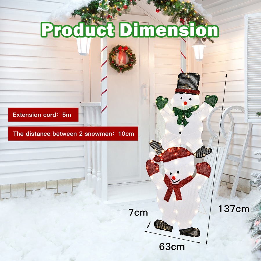 Costway 137CM Xmas Lighted Snowman 80 LEDs Christmas Lights Motif Decoration Indoor Outdoor Home Garden Yard Decor Gift