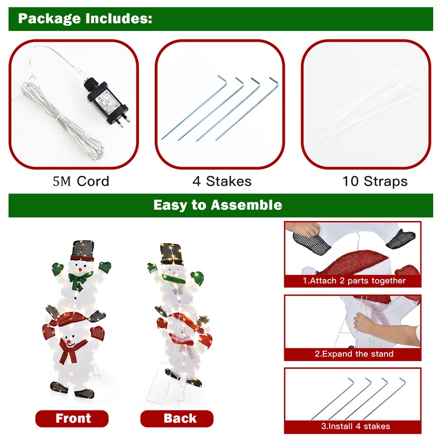 Costway 137CM Xmas Lighted Snowman 80 LEDs Christmas Lights Motif Decoration Indoor Outdoor Home Garden Yard Decor Gift