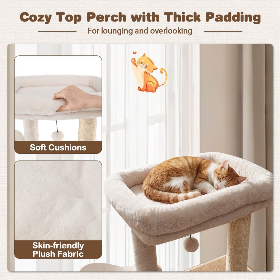 Costway 148CM Tall Modern Cat Tree Large Multi-Level Wooden Cat Tower Climbing Furniture Sisal Scratching Posts