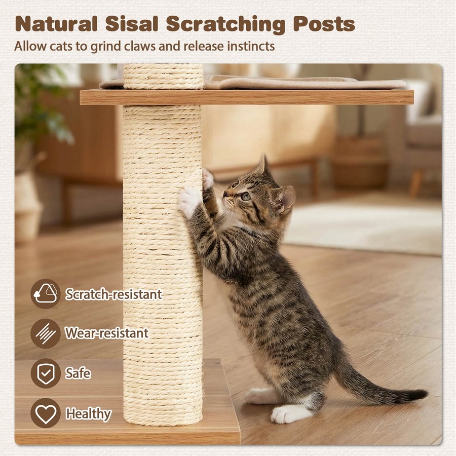 Costway 148CM Tall Modern Cat Tree Large Multi-Level Wooden Cat Tower Climbing Furniture Sisal Scratching Posts