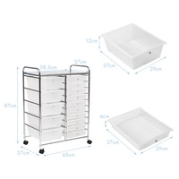 Costway 15 Drawers Storage Trolley Cart Office Filing Cabinet Kitchen Home Organizer w/4 Wheels Clear