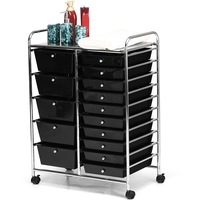 Costway 15 Drawers Storage Trolley Cart Home Office Filing Organizer w/Wheels Kitchen Bathroom Black