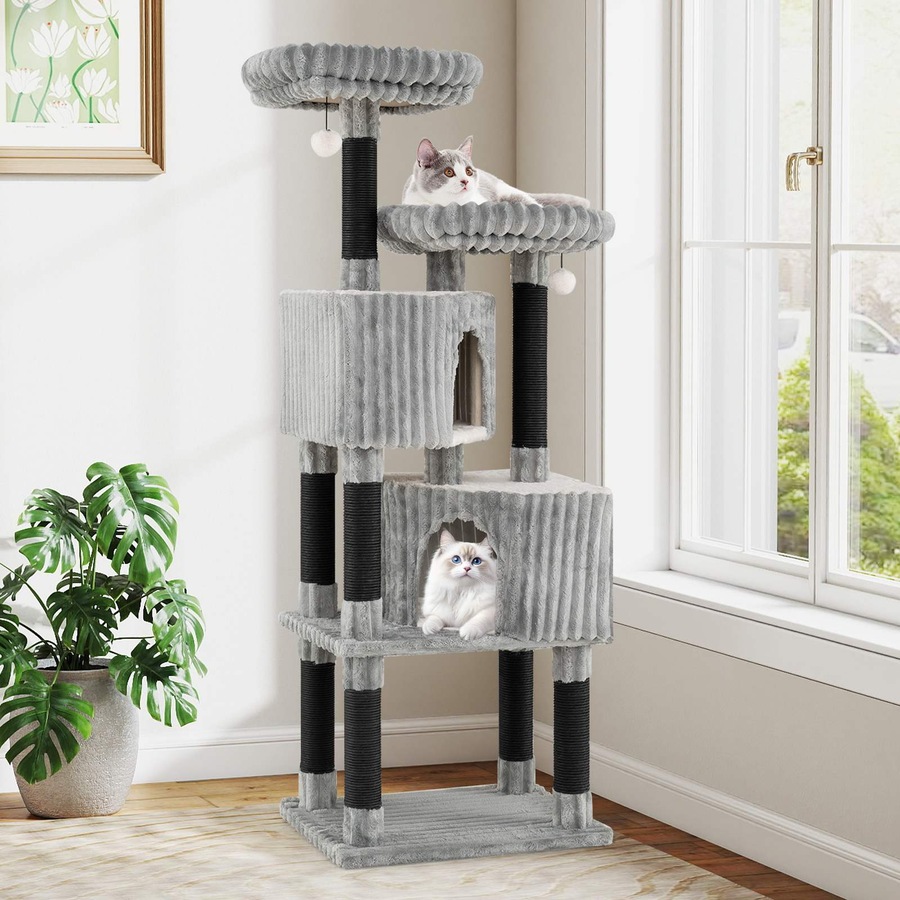 Costway 156CM Cat Tree Cat Tower w/Condos Perch Bed & Scratching Posts Indoor Multi-level