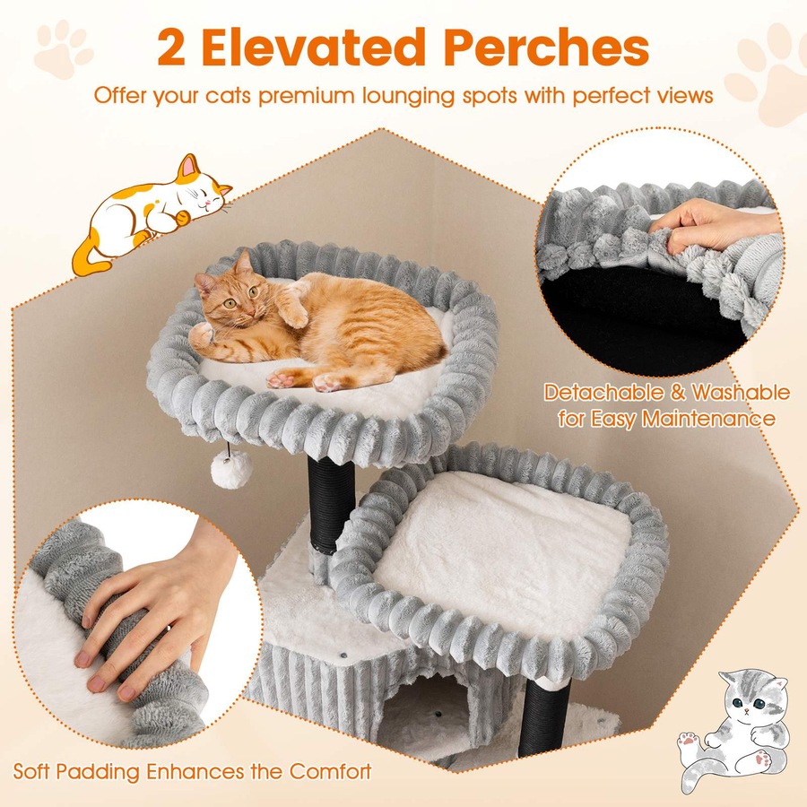 Costway 156CM Cat Tree Cat Tower w/Condos Perch Bed & Scratching Posts Indoor Multi-level