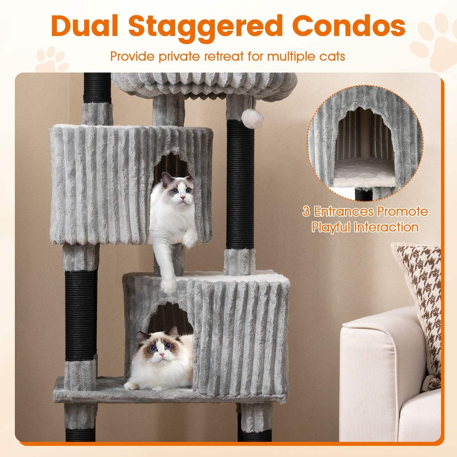 Costway 156CM Cat Tree Cat Tower w/Condos Perch Bed & Scratching Posts Indoor Multi-level