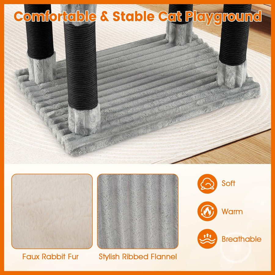 Costway 156CM Cat Tree Cat Tower w/Condos Perch Bed & Scratching Posts Indoor Multi-level