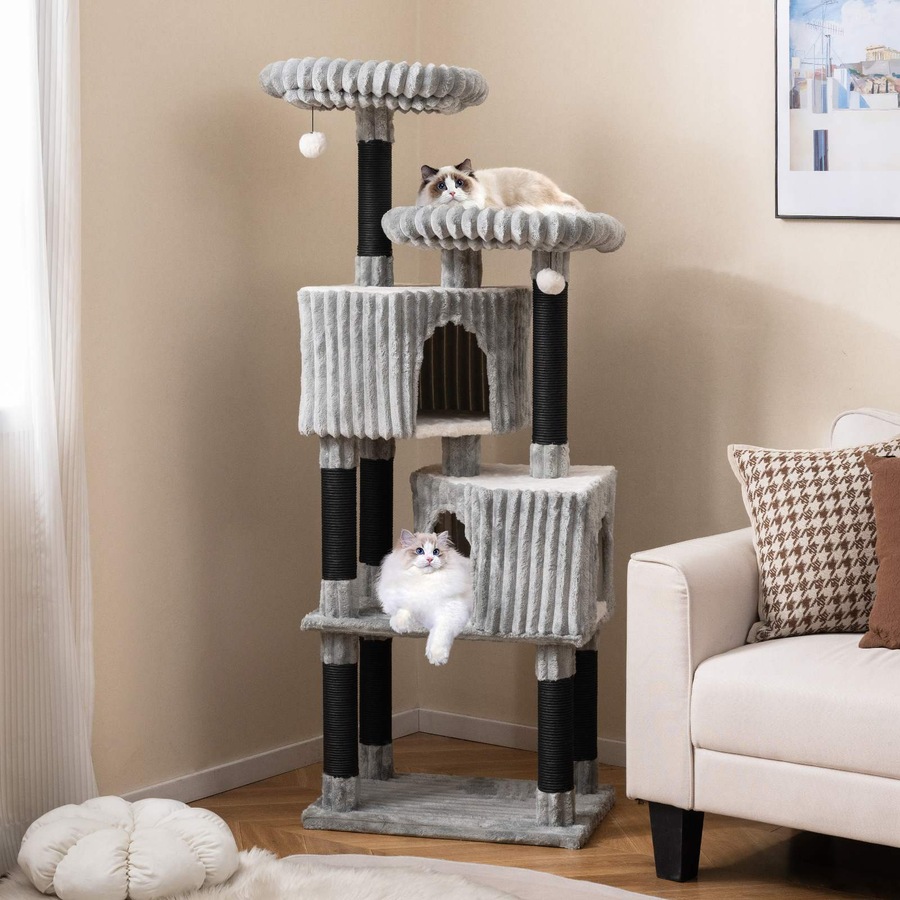Costway 156CM Cat Tree Cat Tower w/Condos Perch Bed & Scratching Posts Indoor Multi-level