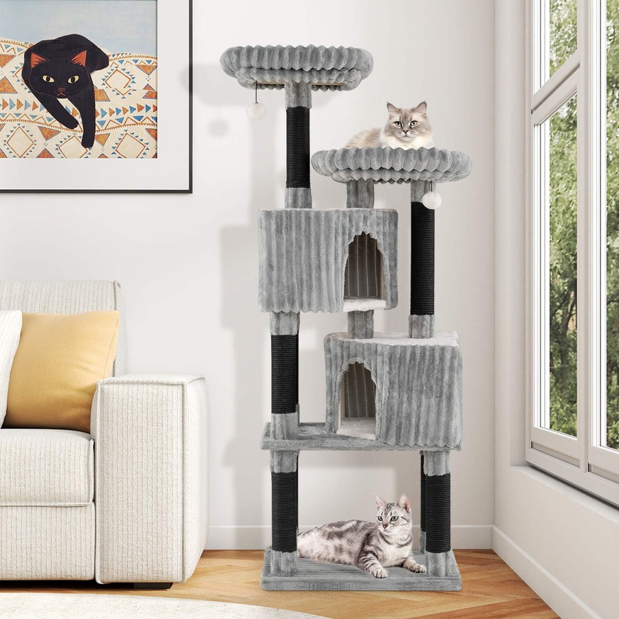 Costway 156CM Cat Tree Cat Tower w/Condos Perch Bed & Scratching Posts Indoor Multi-level