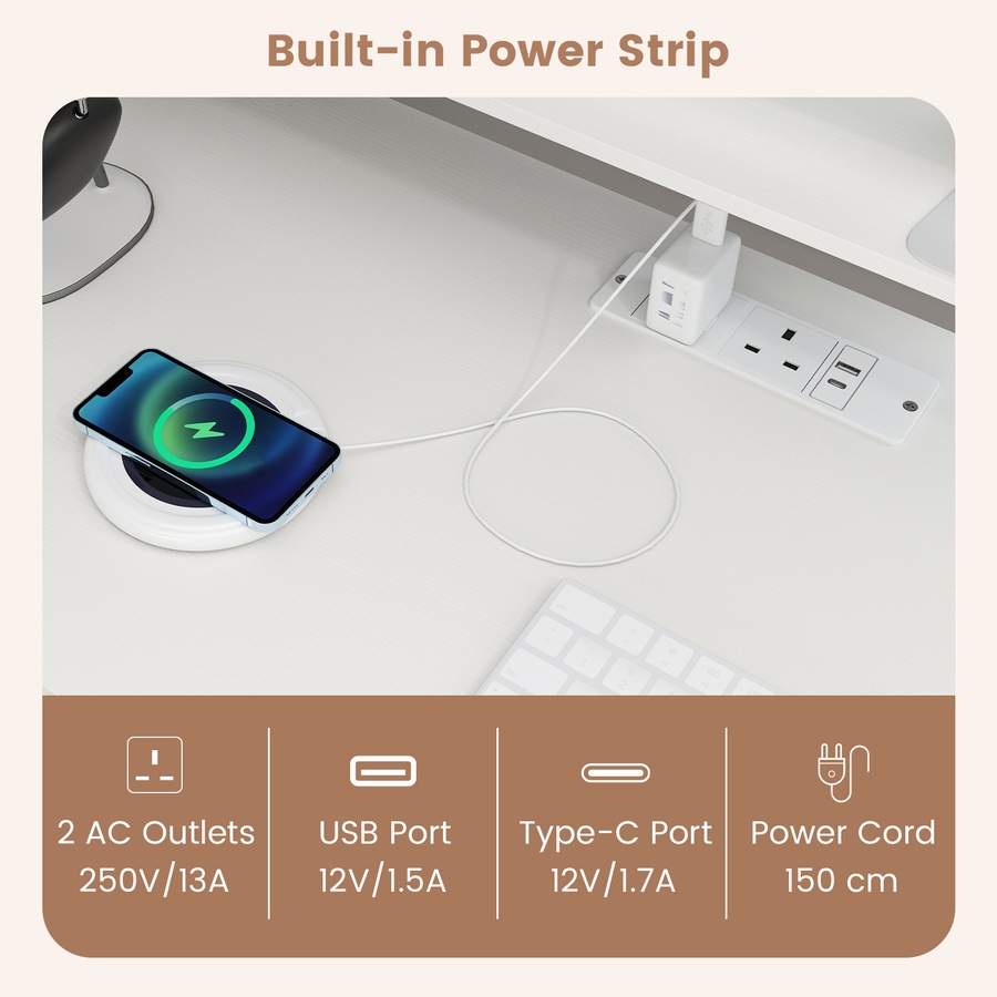 Costway 170cm L-shaped Computer Desk w/Power Outlet Office Modern Study Table Work Gaming Desk