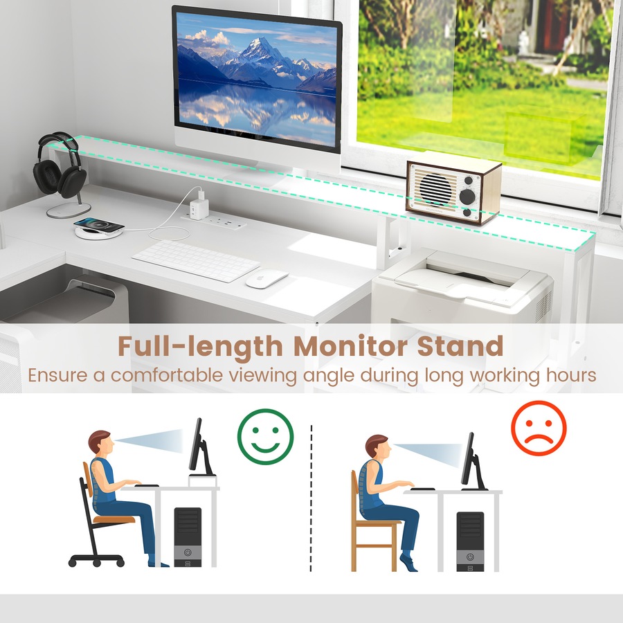 Costway 170cm L-shaped Computer Desk w/Power Outlet Office Modern Study Table Work Gaming Desk