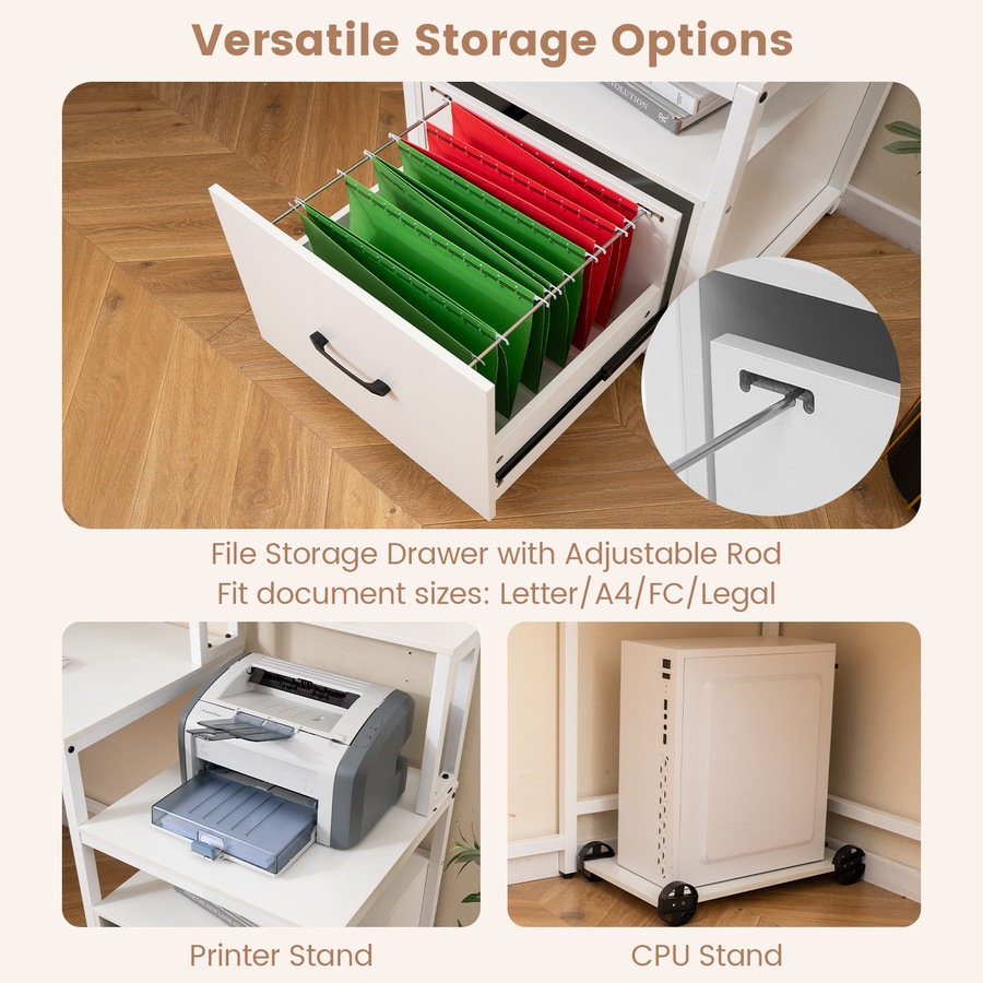 Costway 170cm L-shaped Computer Desk w/Power Outlet Office Modern Study Table Work Gaming Desk